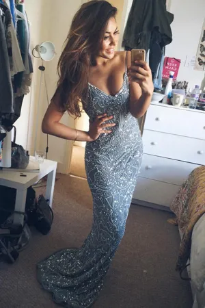 Fabulous Beaded Mermaid Spaghetti Straps Long Prom Dress with Appliques, MP234