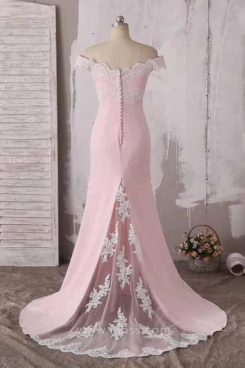 Fabulous Pink Lace Off Shoulder Neckline Long Prom Dress Evening Dress, MP214