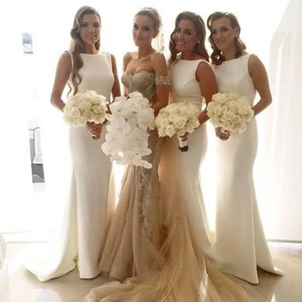 Fabulous White Mermaid Simple Long Wedding Party Dresses, Bridesmaid Dresses, MB148
