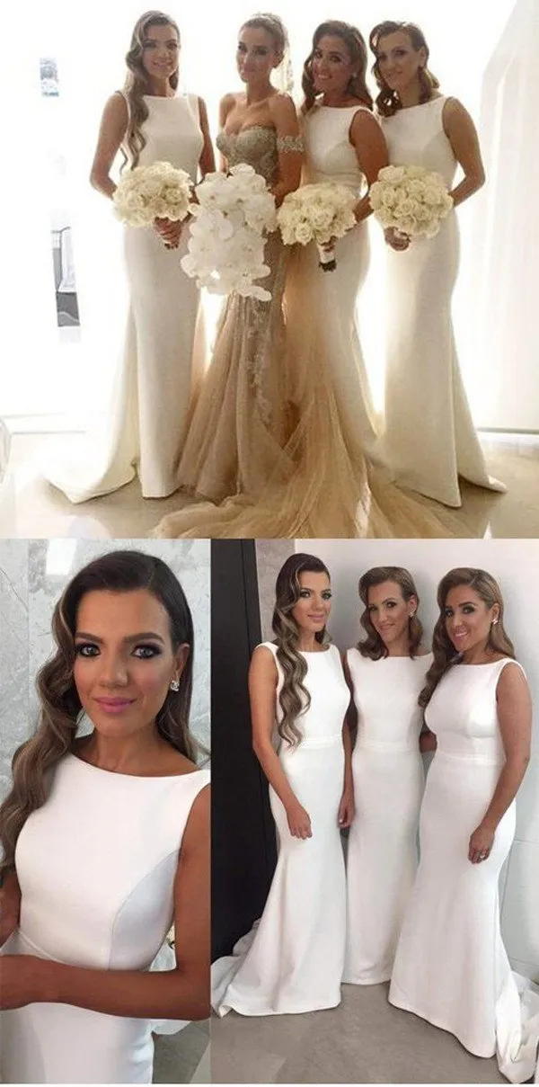 Fabulous White Mermaid Simple Long Wedding Party Dresses, Bridesmaid Dresses, MB148
