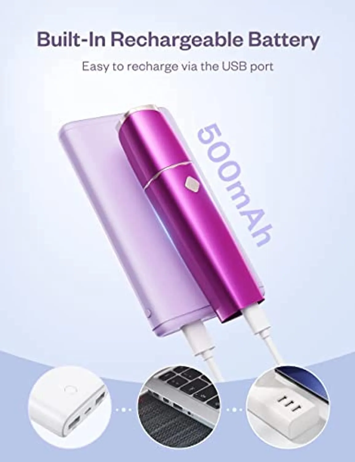 Facial Hair Removal for Women, Lithium-Ion Women's Painless Hair Remover, Rechargeable, Precise Trimmer / Hair Removal for Ladies, 600-mAh Battery, IPX7 Waterproof (Type-A Charge)