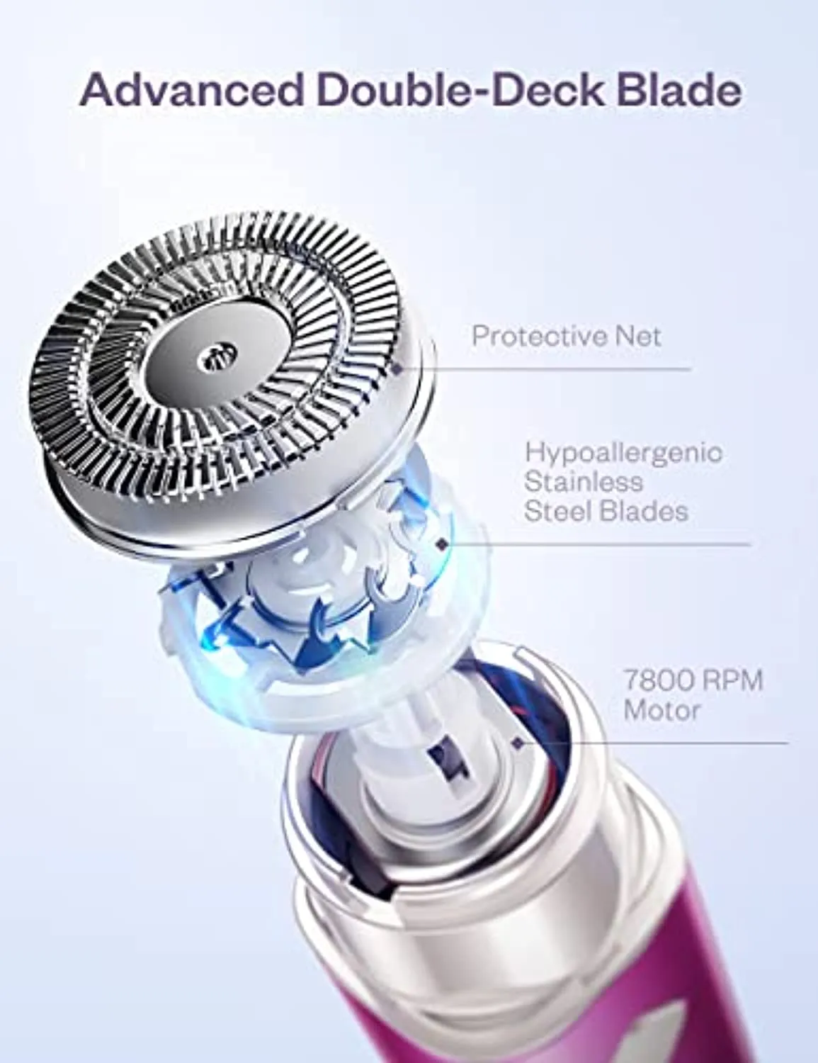 Facial Hair Removal for Women, Lithium-Ion Women's Painless Hair Remover, Rechargeable, Precise Trimmer / Hair Removal for Ladies, 600-mAh Battery, IPX7 Waterproof (Type-A Charge)