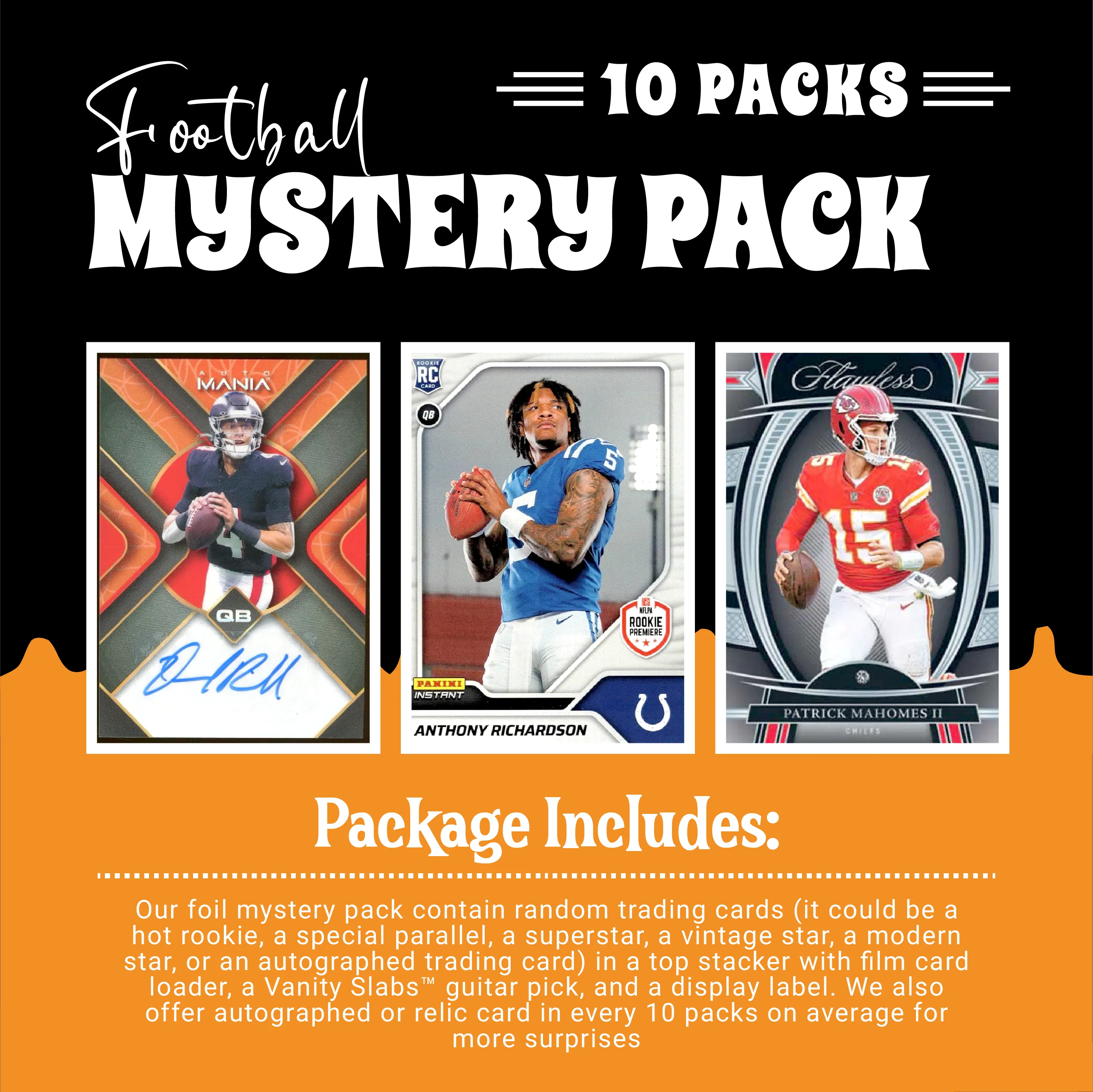 Football Mystery 10 Packs (Random Autographed, Relic & Rookie Trading Cards)