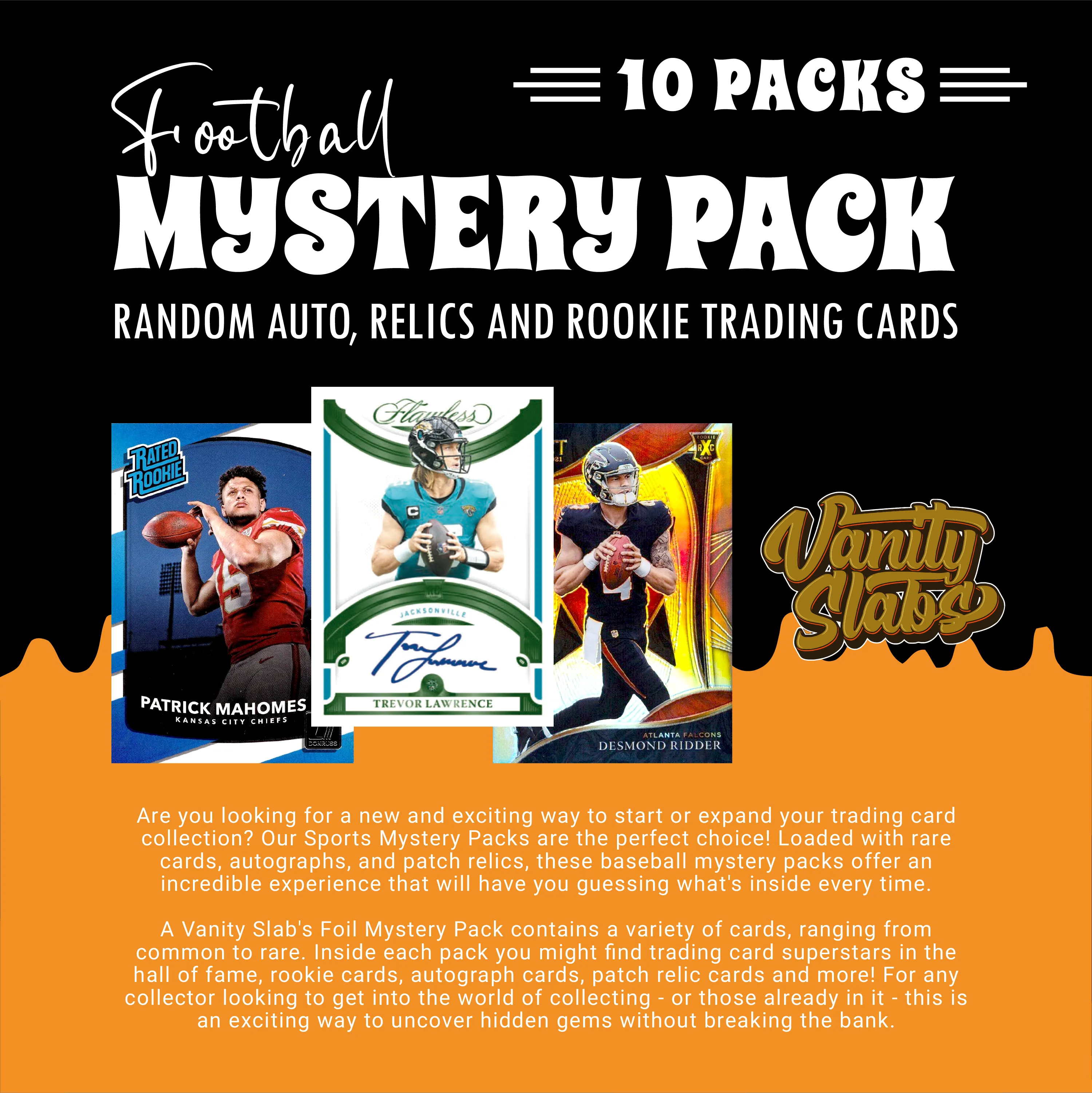 Football Mystery 10 Packs (Random Autographed, Relic & Rookie Trading Cards)