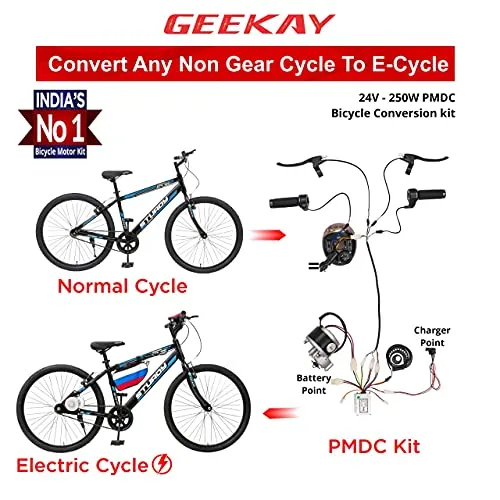 Geekay Unisex Aluminium 24 Volt 250 PMDC 8 Magnet Pedal Assist Motor DIY Electric Mountain Bike Conversion (17", Tubular Wheels, Multicolor, No Battery & Charger in this kit).