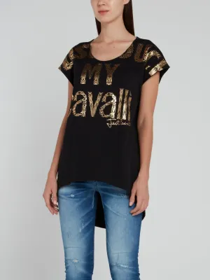 Gold Print Logo High Low Shirt