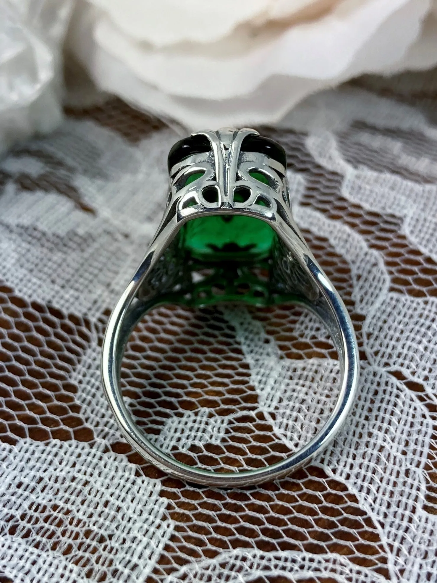 Grace Ring, Emerald Green Glass, Edwardian Style Jewelry #D233