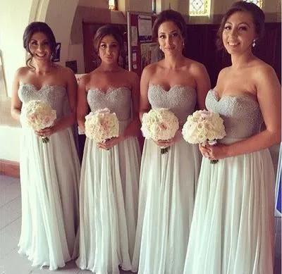 Gray A-line Lace Mismatched Long Bridesmaid Dress, Wedding Party Dresses, MB157