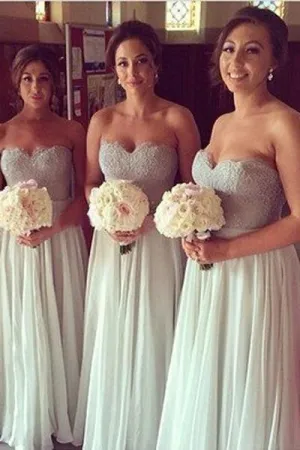 Gray A-line Lace Mismatched Long Bridesmaid Dress, Wedding Party Dresses, MB157
