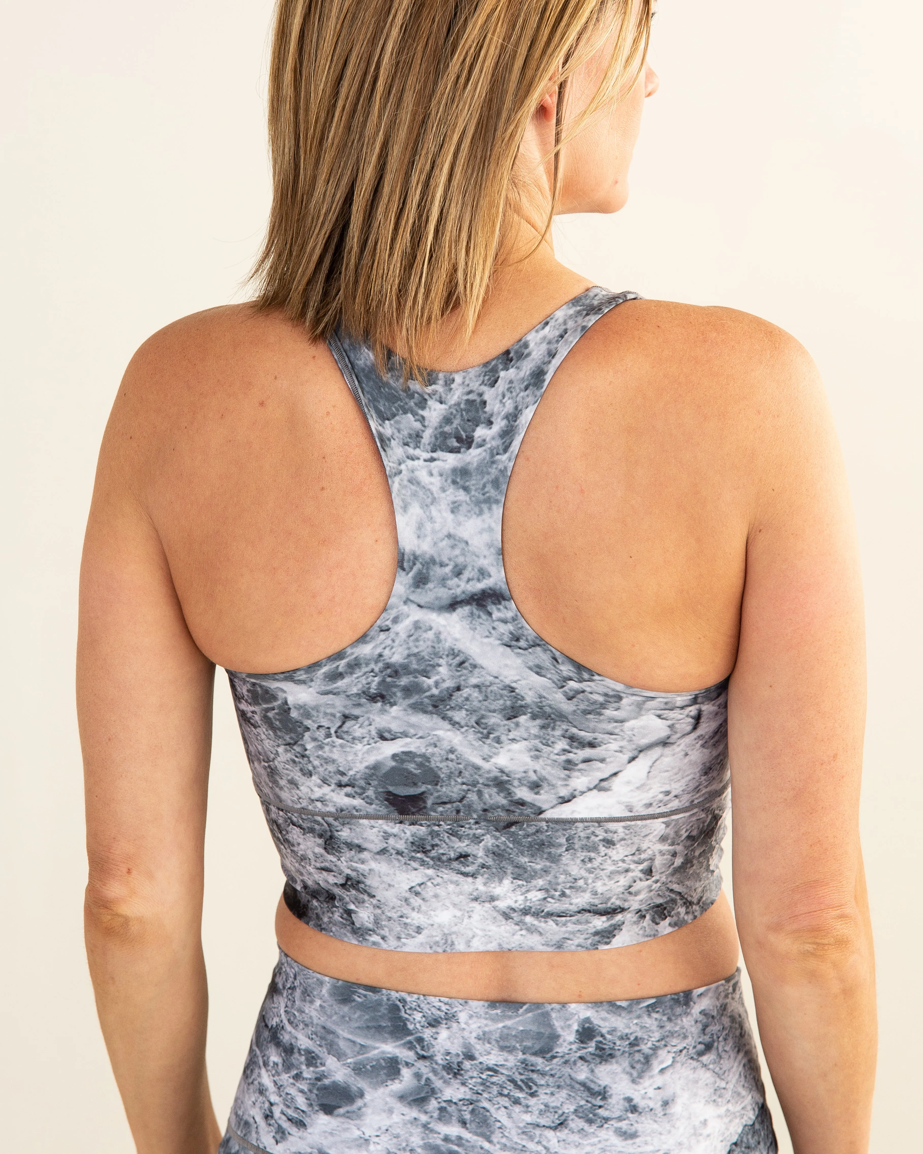 Grey Marble Longline Sports Bra