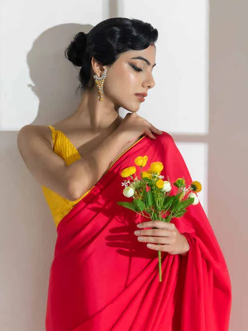 Hannah Pink and Yellow Crepe Saree with Yellow Sequin blouse fabric