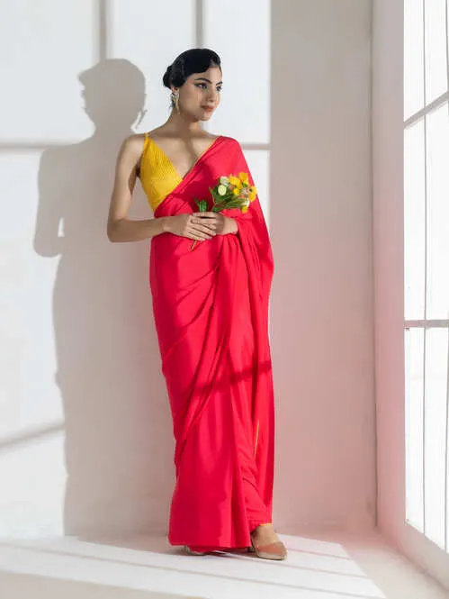 Hannah Pink and Yellow Crepe Saree with Yellow Sequin blouse fabric