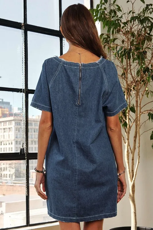 Hazel Blues® |  ADORA Raw Hem Mini Denim Dress with Pockets