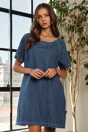 Hazel Blues® |  ADORA Raw Hem Mini Denim Dress with Pockets