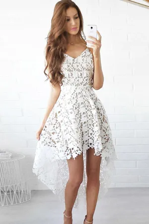 High Low White Sweetheart Spaghetti Straps Homecoming Dresses for Girls, MH405