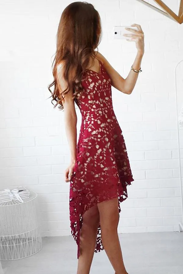 High Low White Sweetheart Spaghetti Straps Homecoming Dresses for Girls, MH405