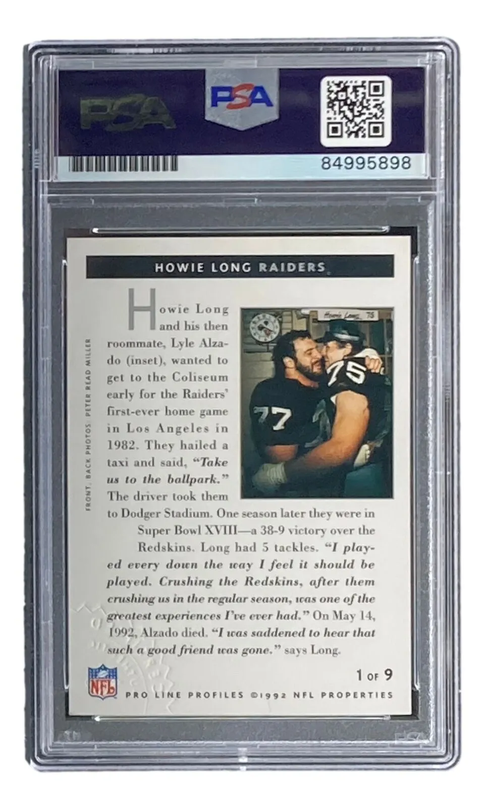 Howie Long Signed Raiders 1992 Pro Line Profiles Trading Card PSA/DNA Gem MT 10