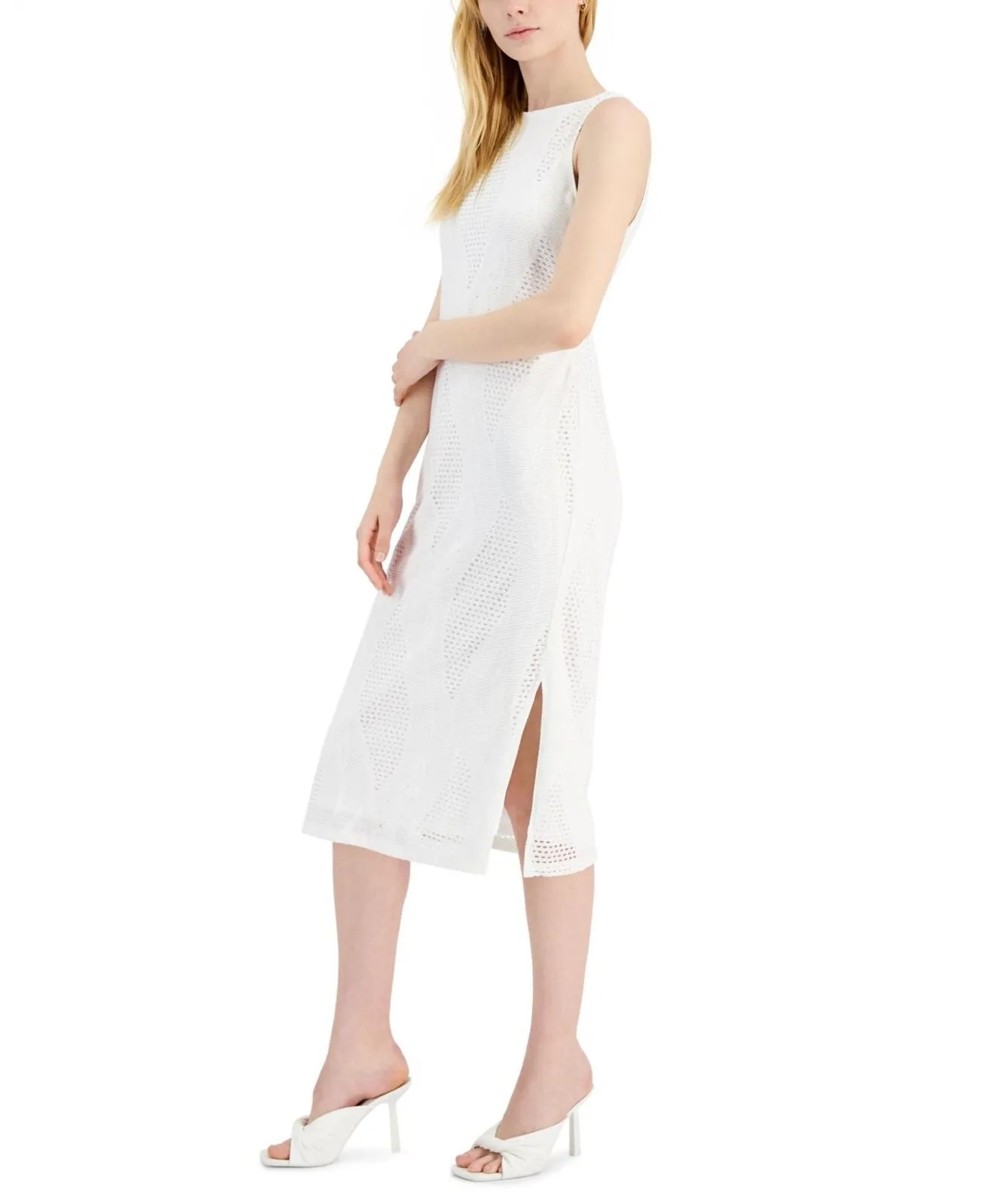 Inc International Concepts Crochet Side-Slit Dress 10836412 Porcelain White 2
