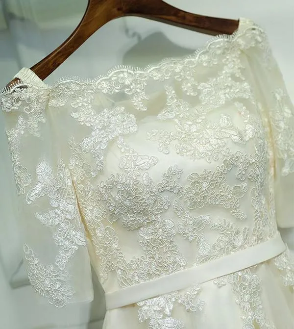 Ivory Half Sleeve Off Shoulder Lace Up Appliques Short Homecoming Dresses, MH233