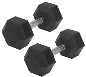 J MARQUE Rubber Coated Professional Hex Dumbbells (5 KG x 2 PCS = 10 KG) ; Hex Dumbbells(Black) (JMHXDMB_5)