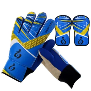 Kids Football Soccer Goalkeeper Anti-Slip Training Gloves Breathable Gloves with Leg Guard Protector Team Sports