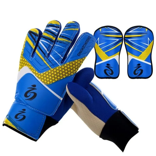 Kids Football Soccer Goalkeeper Anti-Slip Training Gloves Breathable Gloves with Leg Guard Protector Team Sports