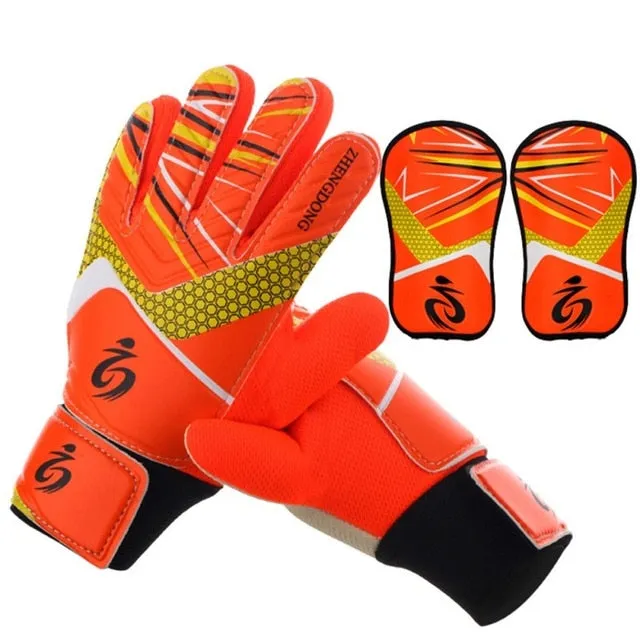 Kids Football Soccer Goalkeeper Anti-Slip Training Gloves Breathable Gloves with Leg Guard Protector Team Sports