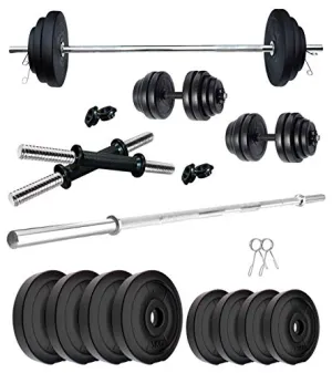 Kore PVC 30 Kg Home Gym Set With One 4 Ft Plain Rod And One Pair Dumbbell Rods, Multicolour