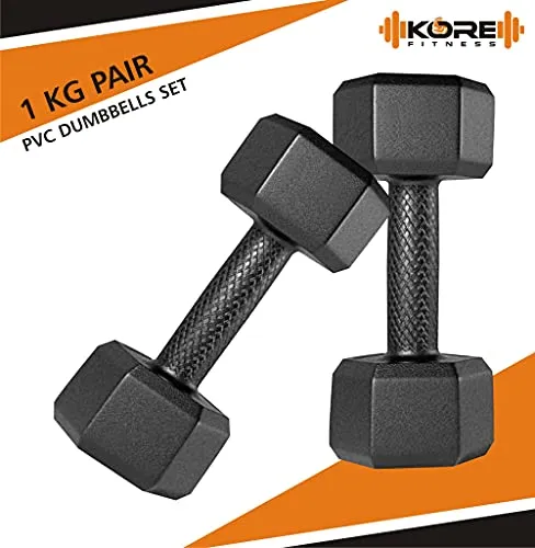 Kore PVC DM-PVC-1KG-COMBO161 Dumbbell Set, 1Kg Set of 2 Dumbbells Set and Fitness Kit for Men and Women Whole Body Workout