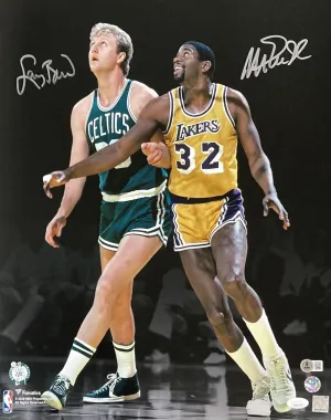 Larry Bird Magic Johnson Dual Signed 16x20 Boston Celtics Lakers Photo JSA BAS