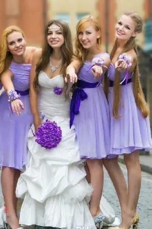 Lavender Chiffon One Shoulder Short Bridesmaid Dresses, Wedding Party Dresses, MB168