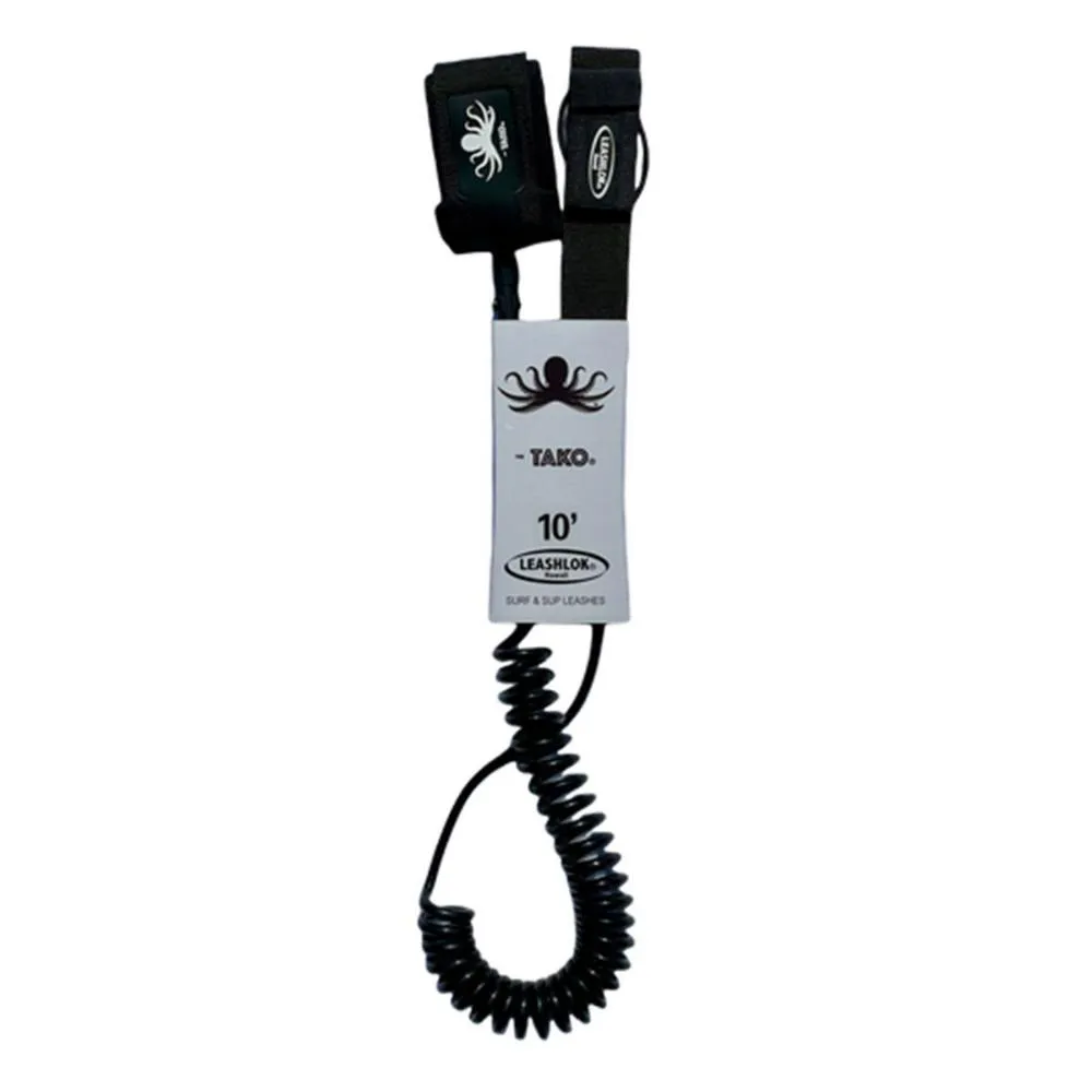 LEASHLOK SUP TAKO SERIES COIL LEASH 10' BLACK