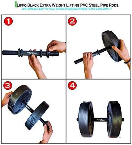 Liffo® 15-inch Dumbbell Rod with Plastic Nuts Weight Lifting Bar Black (Pack of 2 Pcs)
