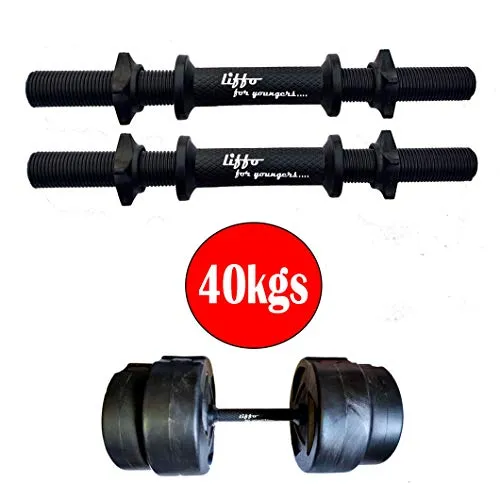 Liffo® 15-inch Dumbbell Rod with Plastic Nuts Weight Lifting Bar Black (Pack of 2 Pcs)