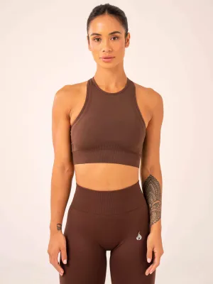 Lift Seamless High Neck Sports Bra - Chocolate