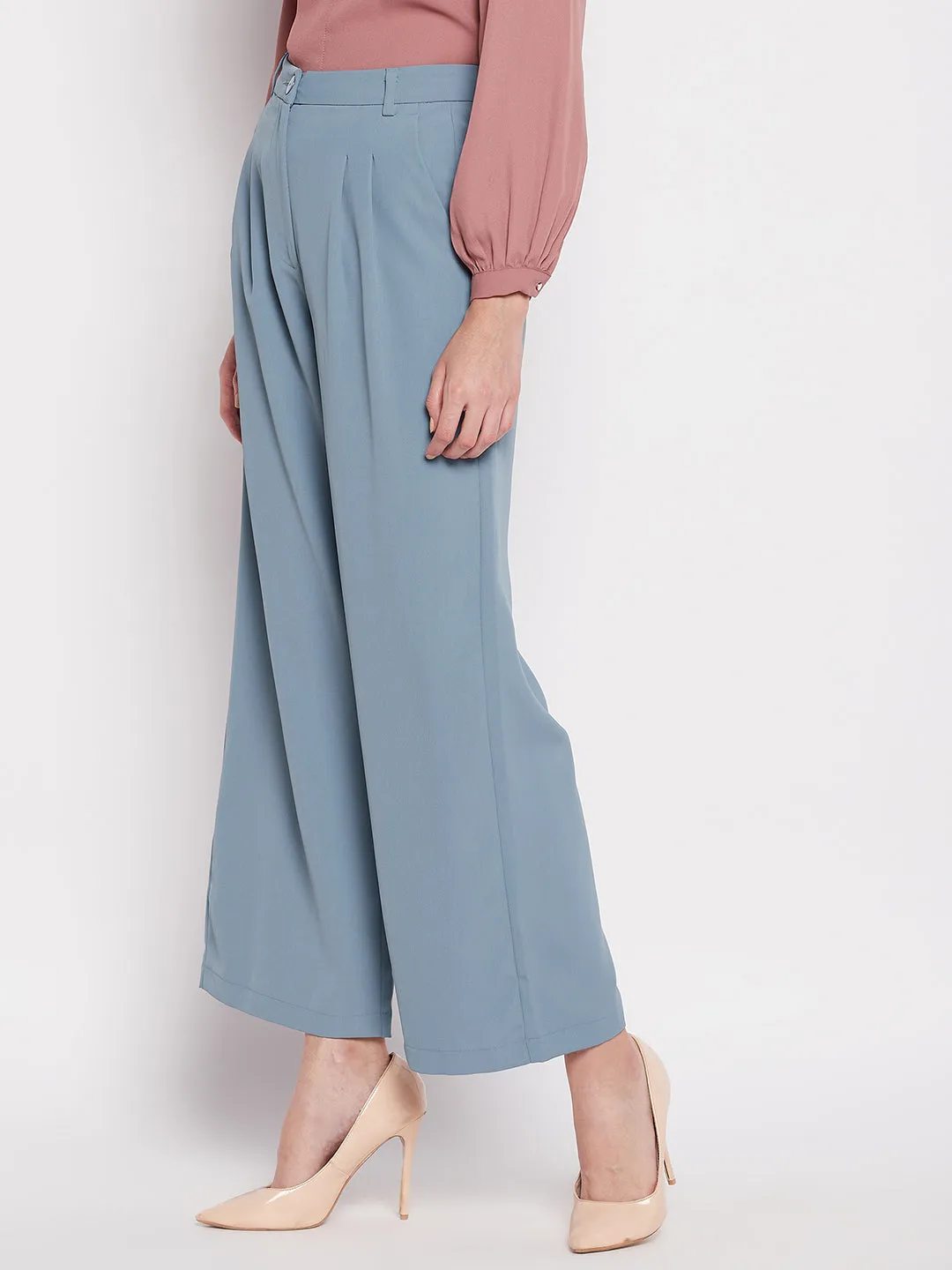 Madame Front Pleated Powder Blue Trouser