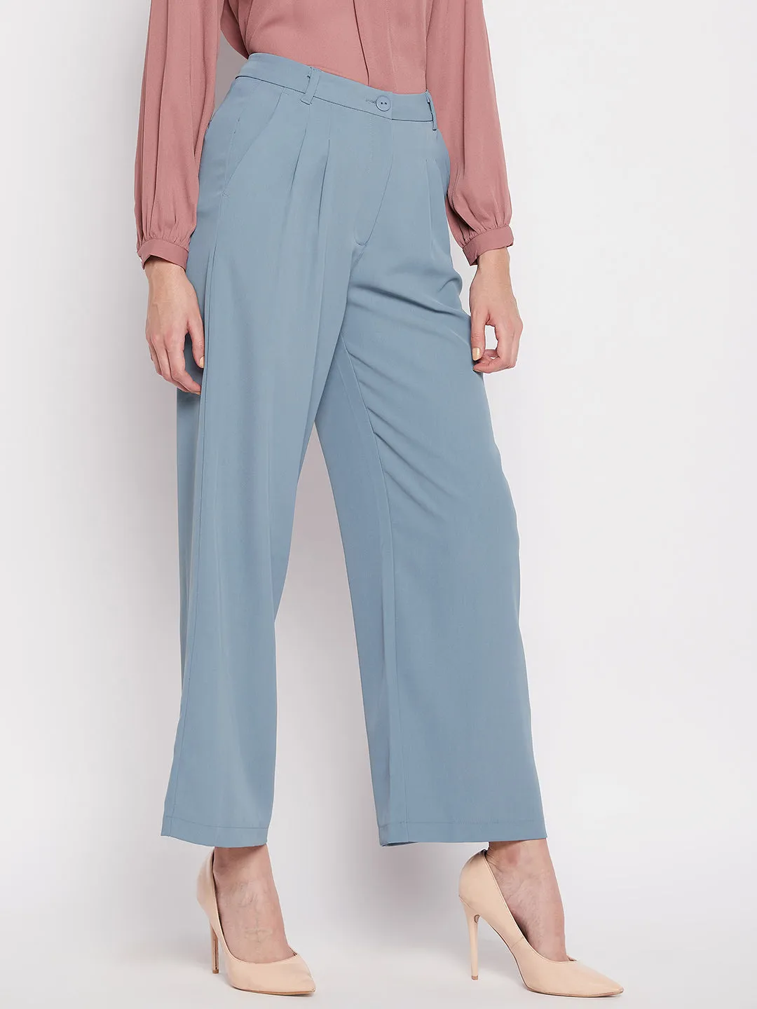 Madame Front Pleated Powder Blue Trouser