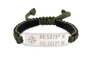 Micro Paracord Bracelet with Engraved Stainless Steel ID Tag - Coordinates