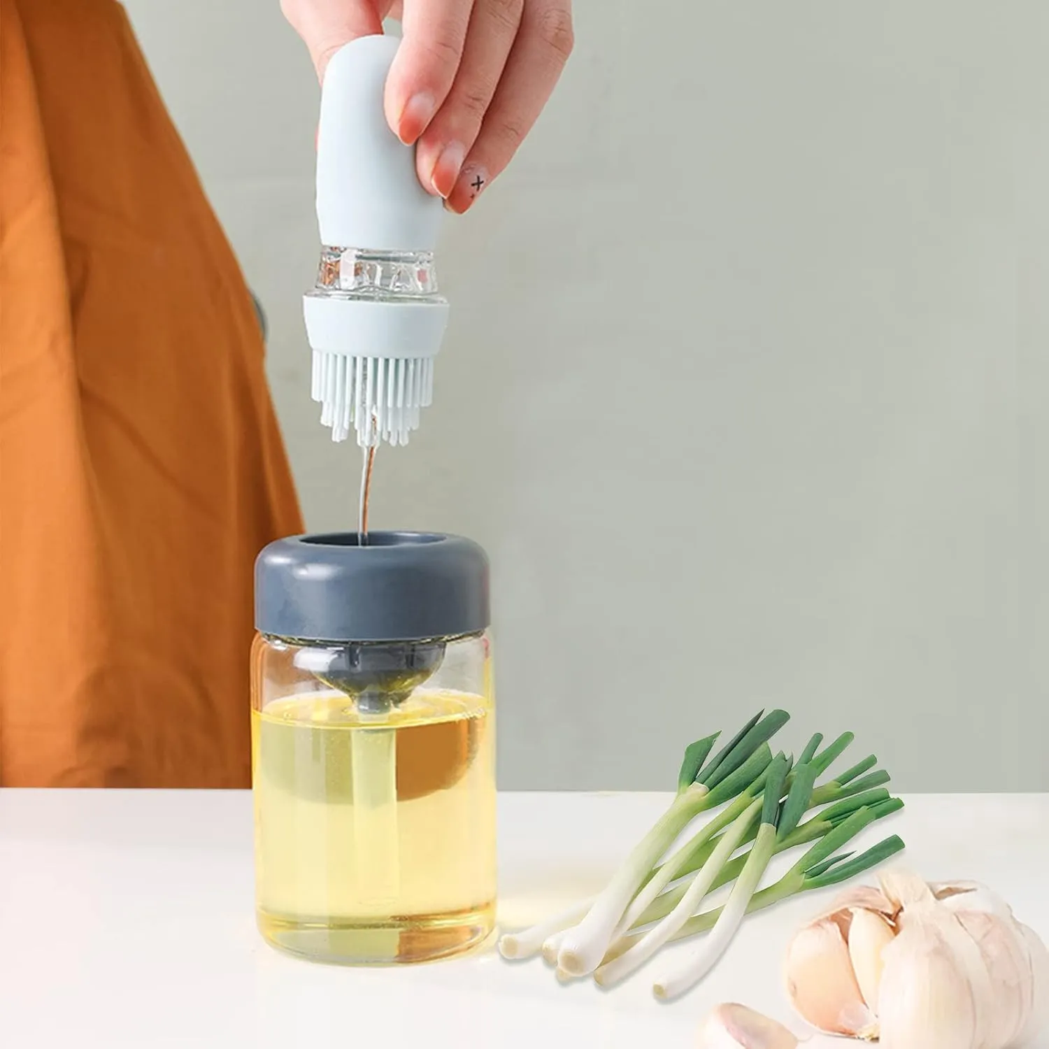 NEW Olive Oil Dispenser Bottle, Oil Bottle for Cooking - Oil Decanter 2 in 1 Design Avoiding Waste and Spills, Heat-Resistant for Oil Marinade, Honey, Meat, Pastry Bairong, Blue