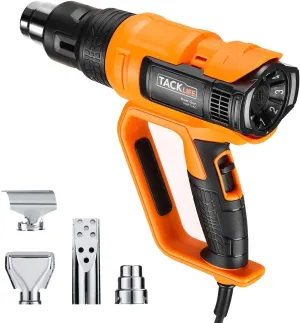 New TACKLIFE Heat Gun 1600W Adjustable Hot Air Gun with 7 Heat Levels 3 Temp-Settings (50℃~600℃), Four Nozzle Attachments for DIY, Cars Wrapping, Stripping Paint, Decor Removal, Shrinking PVC, PCB Repair!