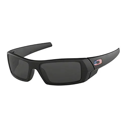 Oakley Gascan OO9014 Sunglasses for Men BUNDLE with Oakley Accessory Leash Kit (Matte Black/Grey/USA Icon, 61)