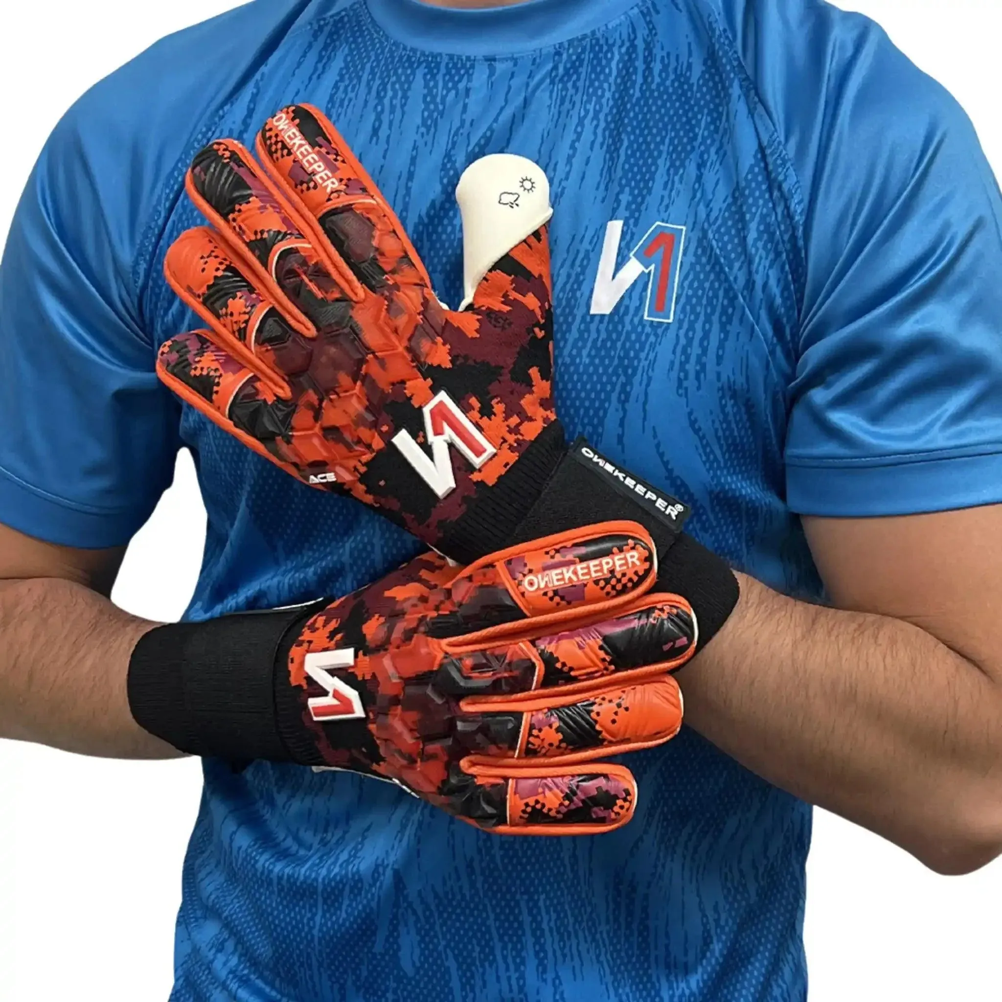 ONEKEEPER ACE Orange and White -Negative Cut Pro-Level Goalkeeper Gloves