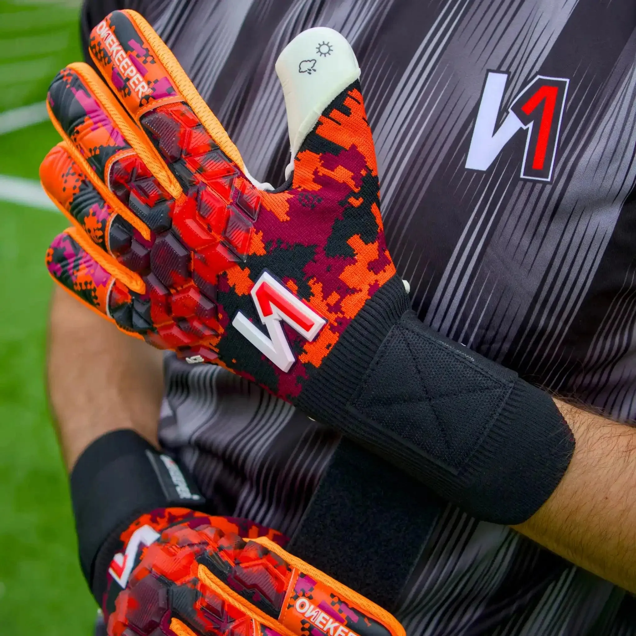 ONEKEEPER ACE Orange and White -Negative Cut Pro-Level Goalkeeper Gloves