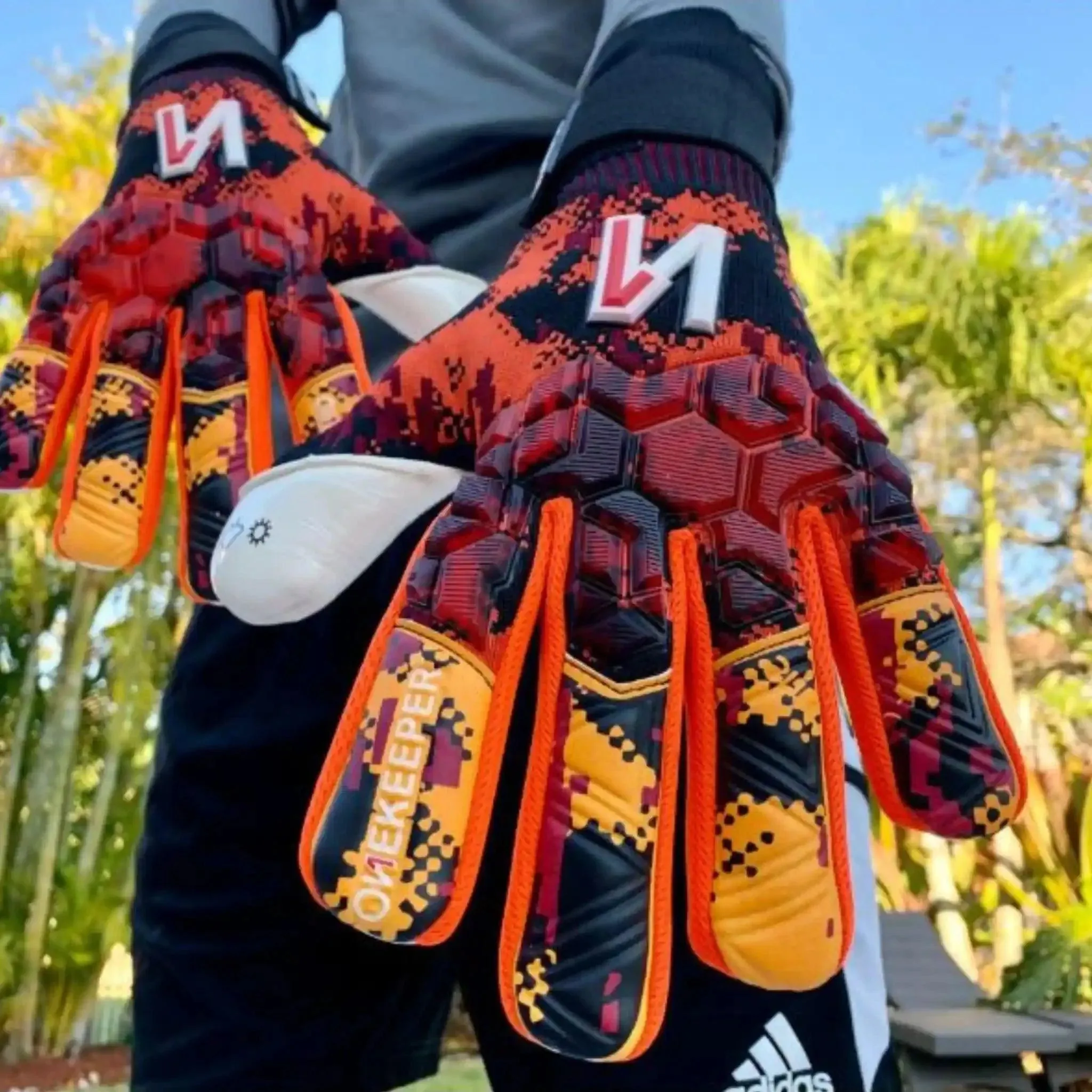 ONEKEEPER ACE Orange and White -Negative Cut Pro-Level Goalkeeper Gloves