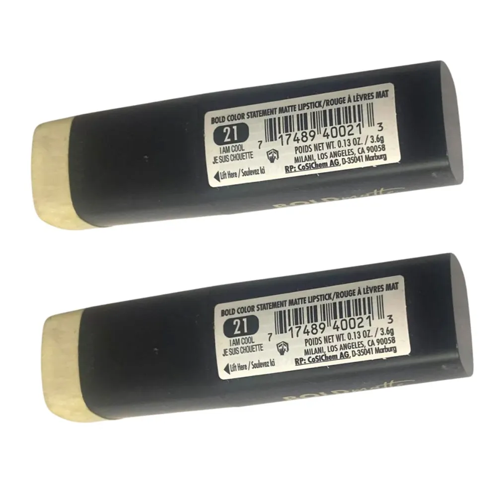 Pack of 2 Milani Bold Color Statement Matte Lipstick, I Am Cool 21