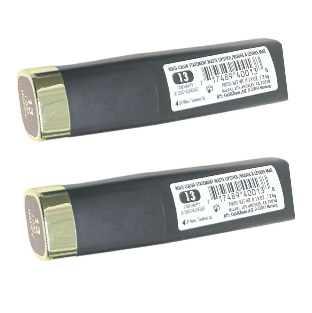 Pack of 2 Milani Bold Color Statement Matte Lipstick, I Am Happy 13