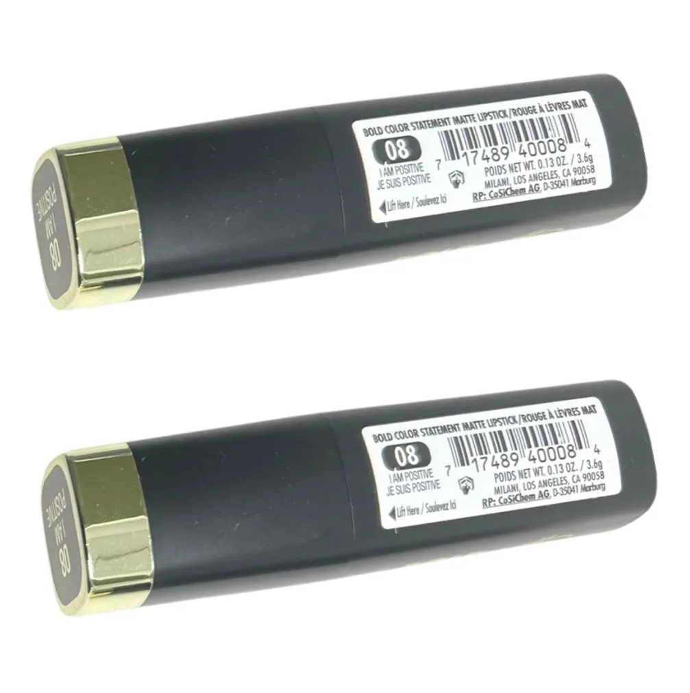 Pack of 2 Milani Bold Color Statement Matte Lipstick, I Am Positive 08