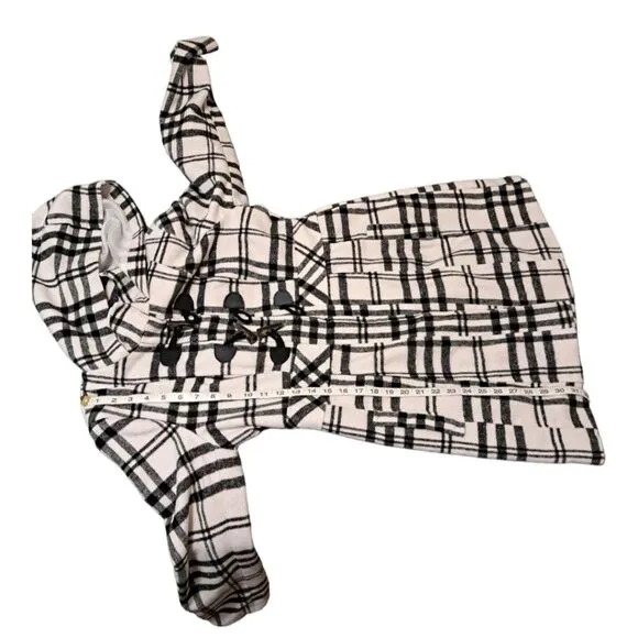 Paris Blues Women's Hooded Pea Coat Size L Black &amp; White Plaid Toggle Closure