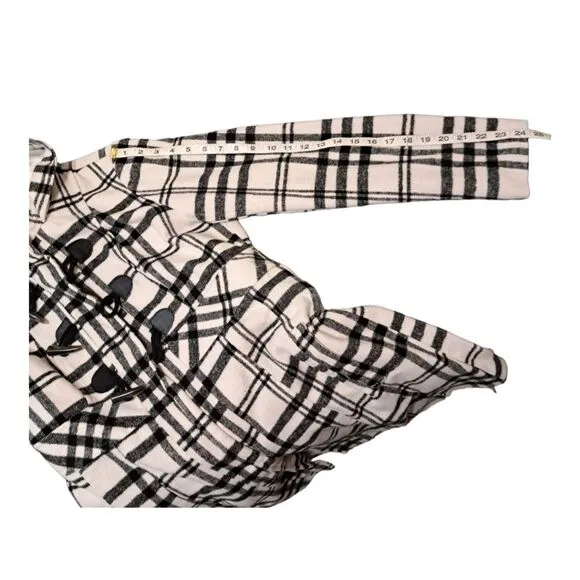 Paris Blues Women's Hooded Pea Coat Size L Black &amp; White Plaid Toggle Closure