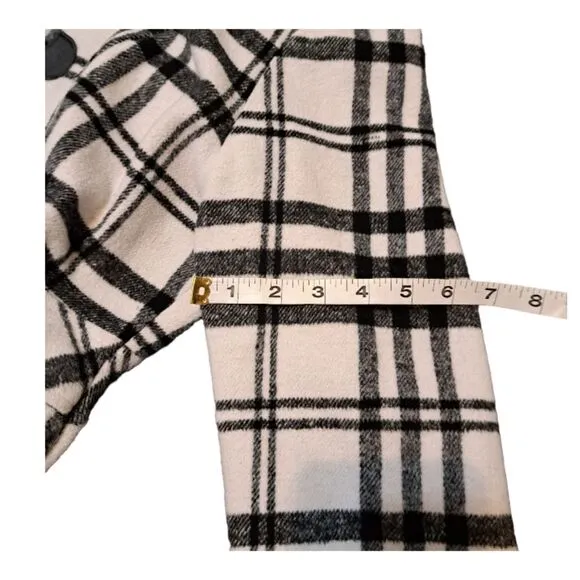 Paris Blues Women's Hooded Pea Coat Size L Black &amp; White Plaid Toggle Closure